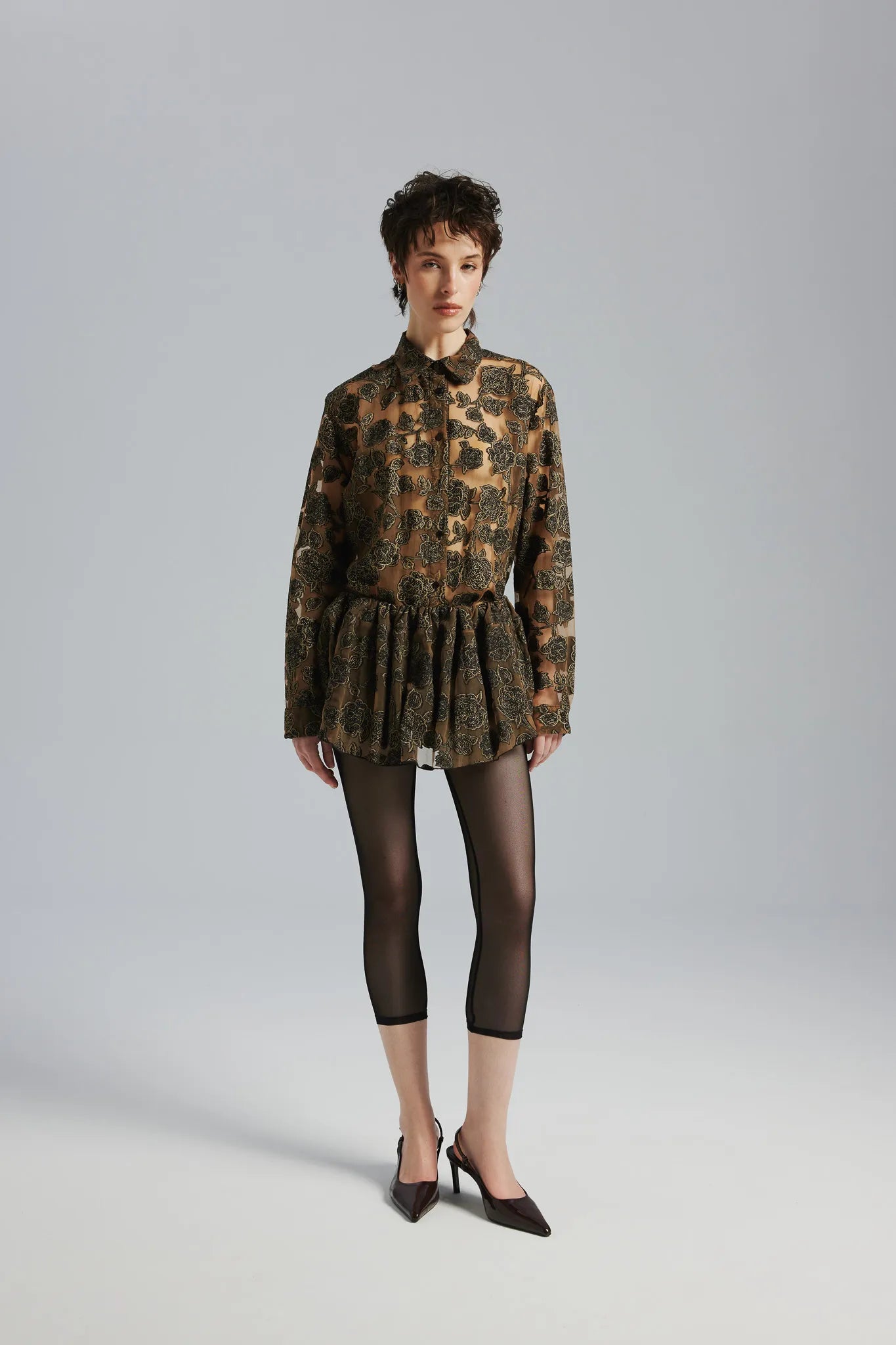 Koszula Leila Żakard Złoty-Czarny