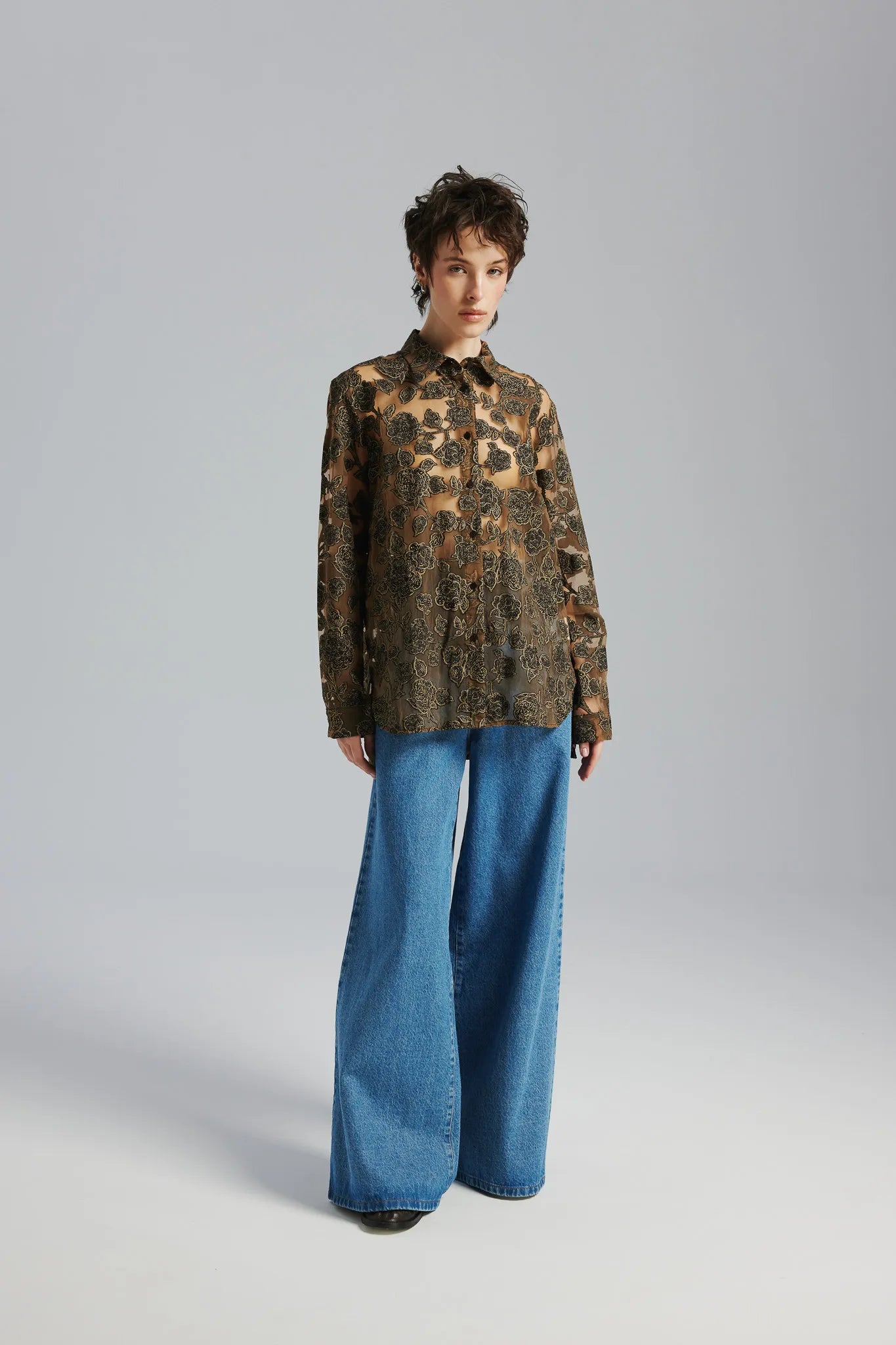 Koszula Leila Żakard Złoty-Czarny