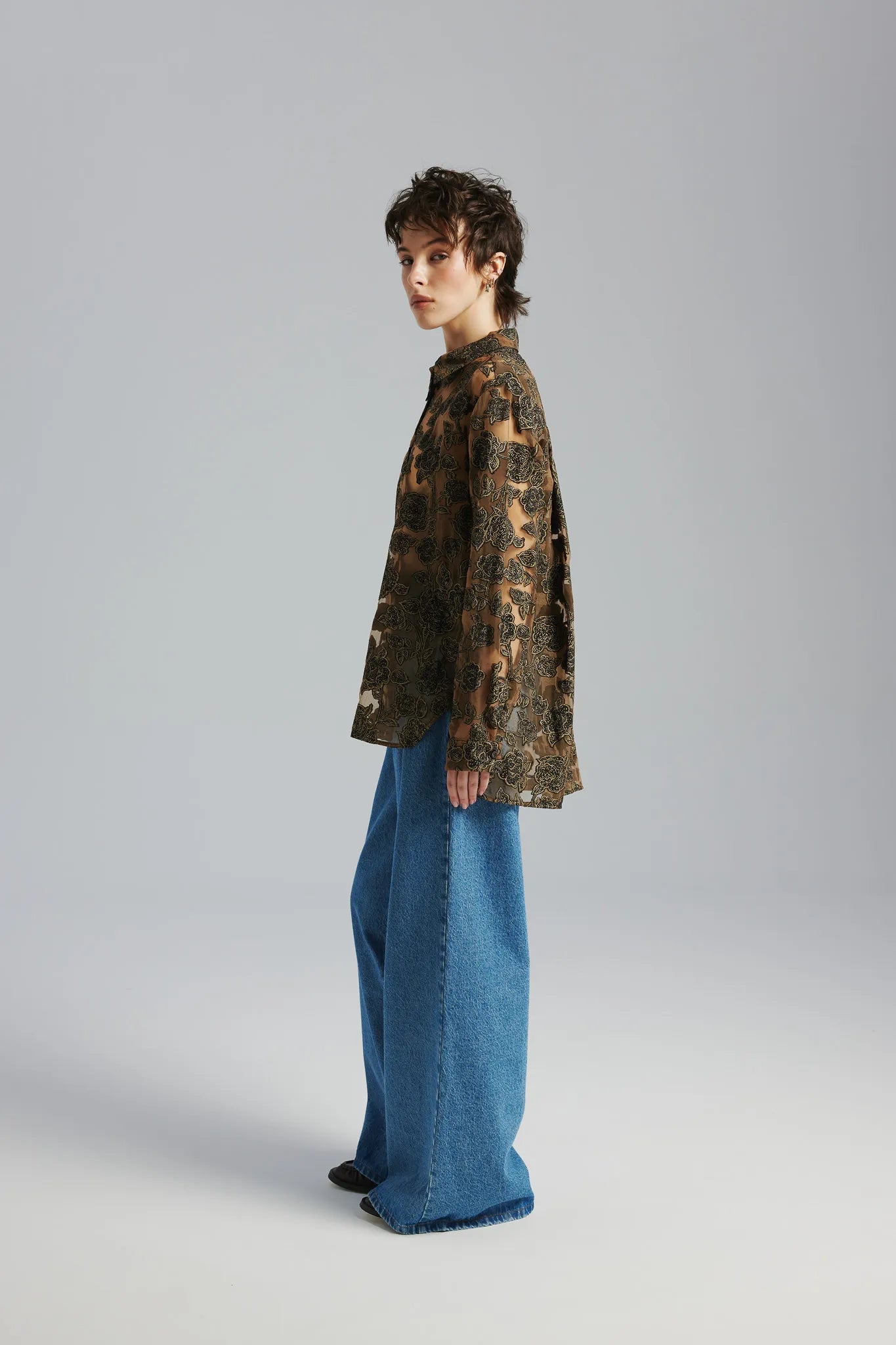 Koszula Leila Żakard Złoty-Czarny