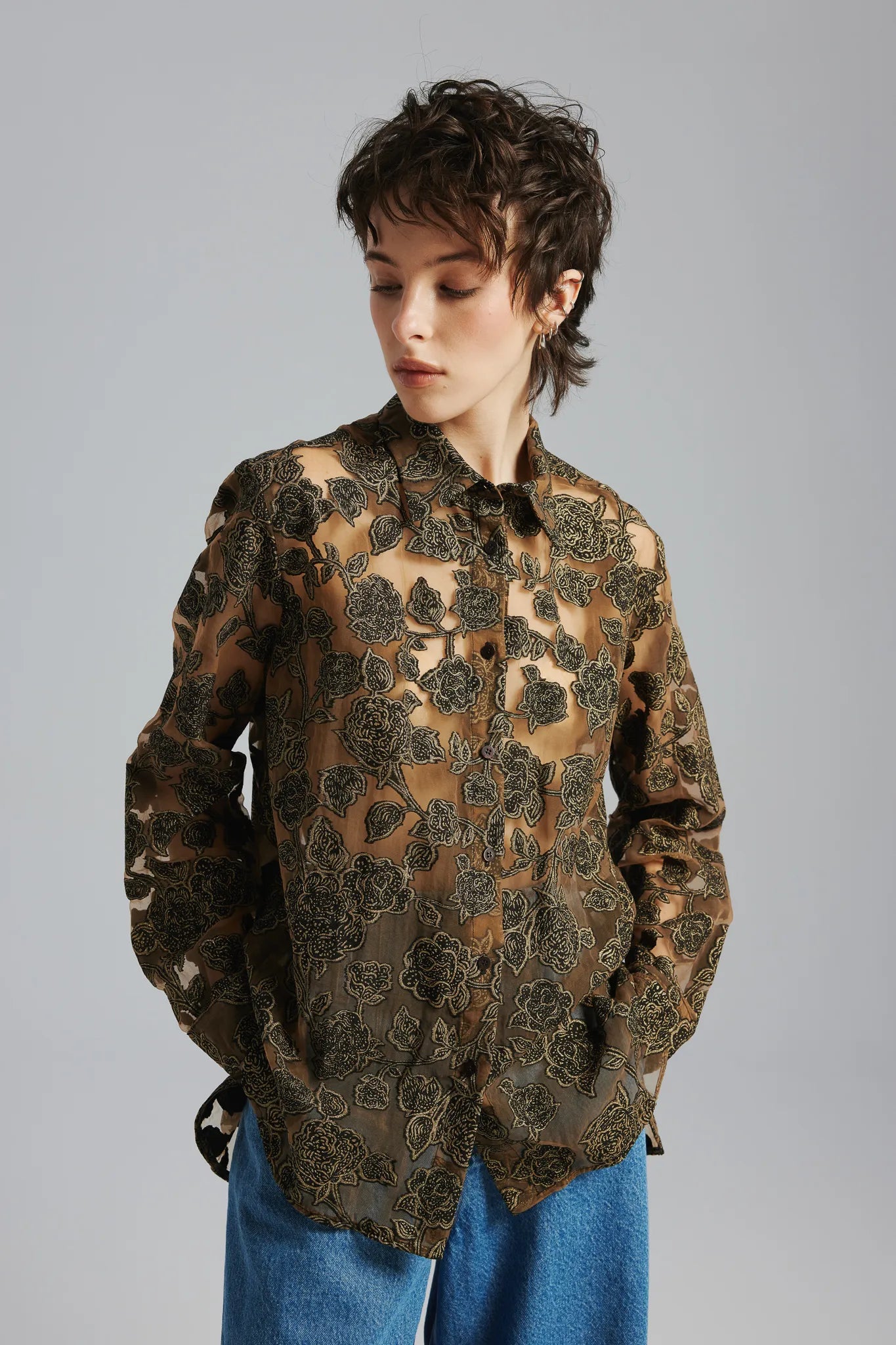 Koszula Leila Żakard Złoty-Czarny